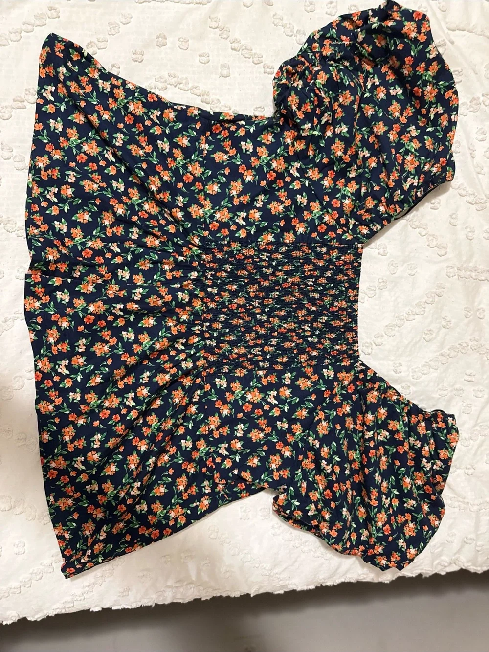 Old Navy Women’s Navy Floral Puff-Sleeve Top